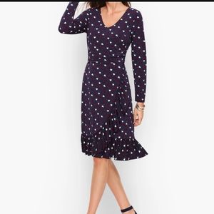 Talbots. heart print faux wrap jersey dress sz 14